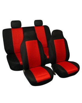 Fh Group Full Set Car Seat Covers Red 3D Air Mesh - Universal Fit Automotive Seat Covers, 1 Piece Front Seat Covers, Solid Back Seat Cover, Washable Car Seat Cover For Suv, Sedan, Car Accessories