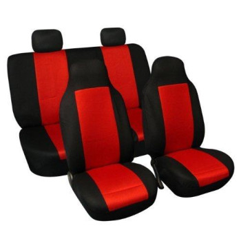 Fh Group Full Set Car Seat Covers Red 3D Air Mesh - Universal Fit Automotive Seat Covers, 1 Piece Front Seat Covers, Solid Back Seat Cover, Washable Car Seat Cover For Suv, Sedan, Car Accessories