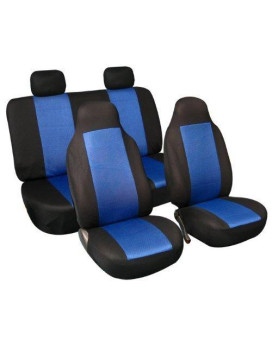 Fh Group Full Set Car Seat Covers Blue 3D Air Mesh - Universal Fit Automotive Seat Covers, 1 Piece Front Seat Covers, Solid Back Seat Cover, Washable Car Seat Cover For Suv, Sedan, Car Accessories