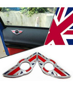 Ijdmtoy (2) Union Jack Style Wing Emblem Rings For Mini Cooper R55 R56 R57 R58 R59 Door Lock Knobs, Red/Blue Uk Flag Design (Does Not Fit R60 R61 Nor F55 F56 Models)