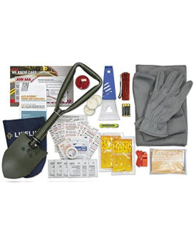 Lifeline 4390 Aaa Severe Weather Emergency Road Safety Kit - 66 Pieces - Featuring Emergency Folding Shovel, Fleece Set, Fire Starter, Flashlight And More