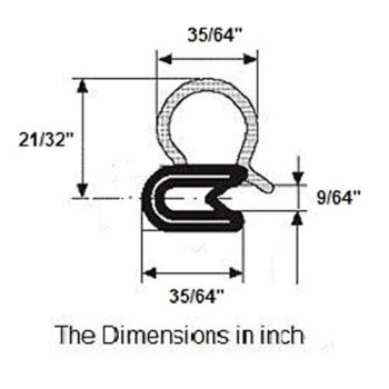 Door Rubber Seal Fits Gap 0.27 To 0.5 Inch (7-12Mm), Length 20 Feet (6.10 Meter)