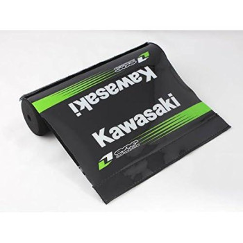 Short Professional Kawasaki Handlebar Pad For Atv And Various Bikes 7.9 Inches (Black Pad White Text)