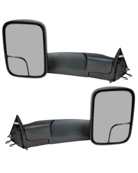 for Dodge 94-01 Ram 1500, 94-02 Ram 2500 3500 Pickup Truck Manual Towing Tow Mirror Left Driver and Right Passenger Pair Set Fits 60177-78C Side Mirror (1994 1995 1996 1997 1998 1999 2000 2001)