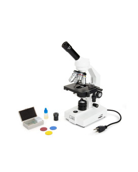 Celestron - Celestron Labs - Monocular Head Compound Microscope - 40-2000X Magnification - Adjustable Mechanical Stage - Includes 2 Eyepieces And 10 Prepared Slides