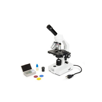 Celestron - Celestron Labs - Monocular Head Compound Microscope - 40-2000X Magnification - Adjustable Mechanical Stage - Includes 2 Eyepieces And 10 Prepared Slides