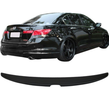 Trunk Spoiler Compatible With 2008-2012 Honda Accord, Factory Style Unpainted Raw Material Black Abs Rear Tail Lip Deck Boot Wing By Ikon Motorsports, 2009 2010 2011