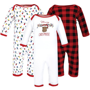 Hudson Baby Unisex Baby Cotton Coveralls Christmoose, 9-12 Months