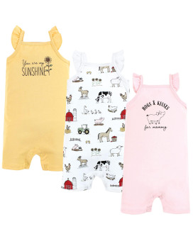 Hudson Baby Unisex Baby Cotton Rompers, Hogs And Kisses, 0-3 Months