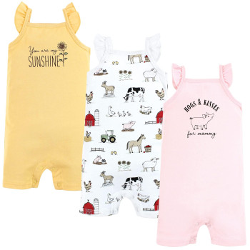 Hudson Baby Unisex Baby Cotton Rompers, Hogs And Kisses, 0-3 Months