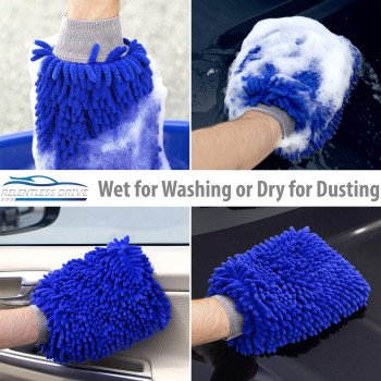 Relentless Drive Car Wash Mitt & Works as Car Wash Sponge, Chenille Microfiber Wash Mitt Scratch Free, Ultra Absorbent Microfiber Mitt for Cars, Trucks, SUV, Boat & Motorcycle (Extra Large)