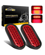 Partsam 2 Pcs 6 Inch Red Oval Led Trailer Tail Lights 24 Led Grommet Mount, Oval 6 Red Stop Turn Tail Brake Light Rubber Flush Mount Replacement For Trailer Rv Trucks Bus Waterproof