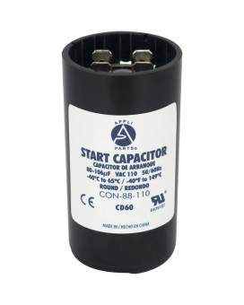 Appli Parts Motor Start Capacitor 88-106 Mfd (Microfarads) Uf 110-125 Vac Universal Fit For Electric Motor Applications 1-716 In Diameter 2-34 In Height Con-88-110