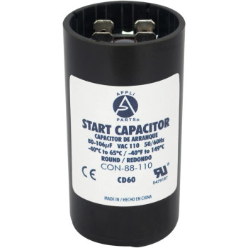 Appli Parts Motor Start Capacitor 88-106 Mfd (Microfarads) Uf 110-125 Vac Universal Fit For Electric Motor Applications 1-716 In Diameter 2-34 In Height Con-88-110