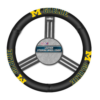 Ncaa Michigan Wolverines Leather Steering Wheel Cover One Size Black