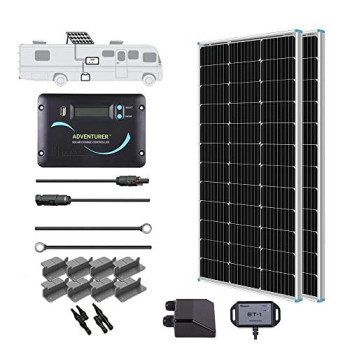 Renogy 200 Watts 12 Volts Monocrystalline Rv Solar Panel Kit With Adventurer 30A Lcd Pwm Charge Controller And Mounting Brackets For Rv, Boats, Trailer, Camper, Marine, Off-Grid Solar Power System