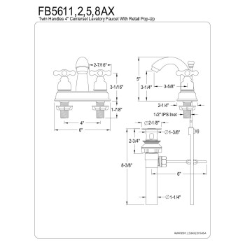 Kingston Brass FB5611AX Restoration 4" Centerset Bathroom Faucet, 3-5/8 inch in Spout Reach, Polished Chrome