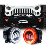 Xprite 4 Inch 60W Cree Led Fog Lights With Red Halo Ring Angle Eye Drl, Plug & Play For 2007-2018 Jeep Wrangler Jk Off Road | Front Bumper Replacements Fog Lamps