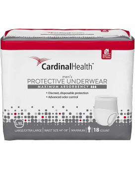 55UWMLXL18PK - Cardinal Maximum Absorbency Protective Underwear for Men, Large/Extra Large, 45-58, 130-230 lbs Replaces ZRPUM18