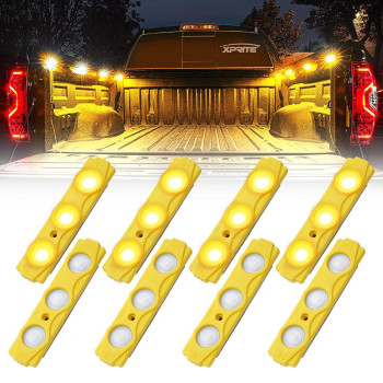 Xprite Led Rock Light For Bed Truck, 24 Leds Cargo Truck Pickup Bed, Under Car, Foot Wells, Rail Lights, Side Marker Led Rock Lighting Kit Wswitch Yellow - 8 Pcs