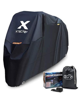 Xyzctem Motorcycle Cover -Waterproof Outdoor Storage Bag,Made Of Heavy Duty Material Fits Up To 116 Inch, Compatible With Harley Davison And All Motors(Black& Lockholes& Professional Windproof Strap)