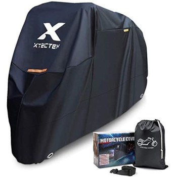 Xyzctem Motorcycle Cover -Waterproof Outdoor Storage Bag,Made Of Heavy Duty Material Fits Up To 116 Inch, Compatible With Harley Davison And All Motors(Black& Lockholes& Professional Windproof Strap)