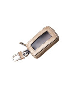 Universal Vehicle Smart Key Case Remote Fob Case Leather Car Key Holder Keychain Ring Case Bag For Men Women (Gold)