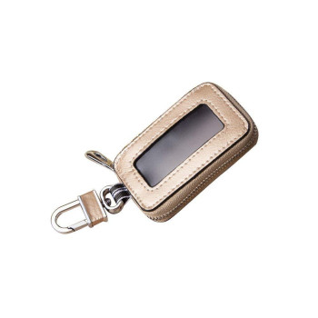 Universal Vehicle Smart Key Case Remote Fob Case Leather Car Key Holder Keychain Ring Case Bag For Men Women (Gold)