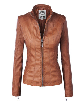Made By Johnny Mbj Wjc877 Womens Panelled Faux Leather Moto Jacket Xs Camel