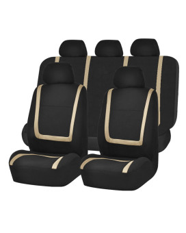 Fh Group Car Seat Covers Unique Flat Cloth Full Set Automotive Seat Covers Front Set And Rear Solid Bench Beige Black Seat Covers W Gift Universal Fit Interior Accessories For Cars Trucks And Suvs