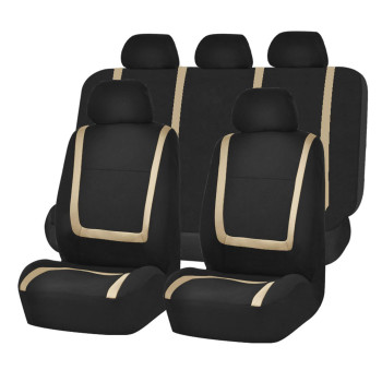 Fh Group Car Seat Covers Unique Flat Cloth Full Set Automotive Seat Covers Front Set And Rear Solid Bench Beige Black Seat Covers W Gift Universal Fit Interior Accessories For Cars Trucks And Suvs