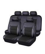 Car Pass - 11Pcs Luxurous Pu Leather Automotive Universal Seat Covers Set Package-Universal Fit For Vehicles With Super 5Mm Composite Sponge Inside,Airbag Compatible (Black And Black)