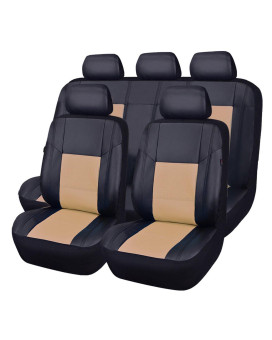 Car Pass Skyline Pu Leather Car Seat Covers - Universal Fit For Cars,Suv,Vehicles 5Mm Composite Sponge Inside,Airbag Compatible(Full Set,Black And Beige)