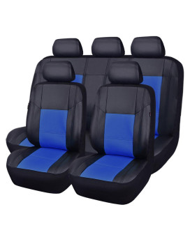 Car Pass Skyline Pu Leather Car Seat Covers - Universal Fit For Cars,Suv,Vehicles 5Mm Composite Sponge Inside,Airbag Compatible(Full Set,Black And Blue)