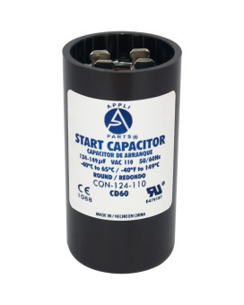 Appli Parts Motor Start Capacitor 124-149 Mfd (Microfarads) Uf 110-125 Vac Universal Fit For Electric Motor Applications 1-716 In Diameter 2-34 In Height Con-124-110