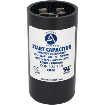 Appli Parts Motor Start Capacitor 124-149 Mfd (Microfarads) Uf 110-125 Vac Universal Fit For Electric Motor Applications 1-716 In Diameter 2-34 In Height Con-124-110