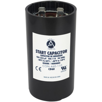 Appli Parts Motor Start Capacitor 460-553 Mfd (Microfarads) Uf 110-125 Vac Universal Fit For Electric Motor Applications 1-34 In Wide 3-38 In Height Con-460-110