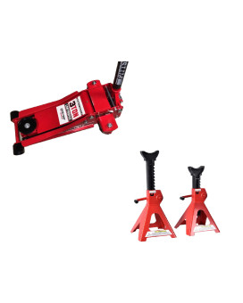 Pittsburg 3 Ton Low Profile Floor Jack and Jack Stands Set Combo with Rapid Pump Quick Lift