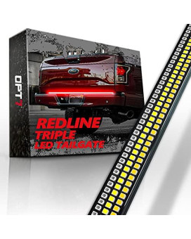 Opt7 60 Redline Triple Led Tailgate Light Bar W/Sequential Amber Turn Signal - 1,200 Led Solid Beam - Weatherproof No Drill Install - Full Function Reverse Brake Running