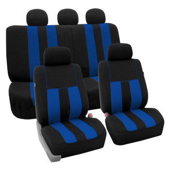 Fh Group Car Seat Covers Full Set Cloth - Universal Fit, Automotive Seat Covers, Low Back Front Seat Covers, Airbag Compatible, Split Bench Rear Seat, Washable Car Seat Cover For Suv, Sedan, Van Blue