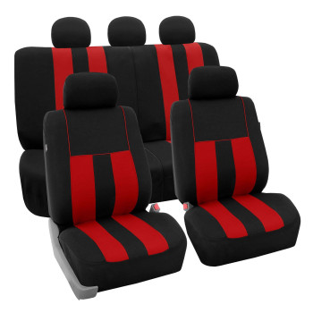 Fh Group Car Seat Covers Full Set Red Cloth - Universal Fit, Automotive Seat Covers, Low Back Front Seat Covers, Airbag Compatible, Split Bench Rear Seat, Car Seat Cover For Suv, Sedan, Van