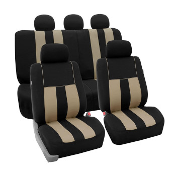 Fh Group Car Seat Covers Full Set Cloth - Universal Fit, Automotive Seat Covers, Low Back Front Seat Covers, Airbag Compatible, Split Bench Rear Seat, Washable Car Seat Cover For Suv, Sedan, Van Beige