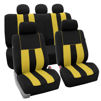 Fh Group Car Seat Covers Full Set Yellow Cloth - Universal Fit, Automotive Seat Covers, Low Back Front Seat Covers, Airbag Compatible, Split Bench Rear Seat, Car Seat Cover For Suv, Sedan, Van