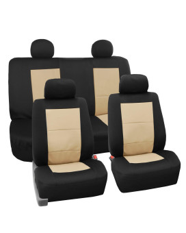 Fh Group Car Seat Covers Full Set Beige Neoprene - Universal Fit Waterproof Automotive Seat Covers, Low Back Front Seat Covers, Solid Back Seat Cover, Washable Car Seat Cover For Suv, Sedan And Van