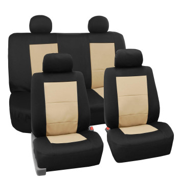 Fh Group Car Seat Covers Full Set Beige Neoprene - Universal Fit Waterproof Automotive Seat Covers, Low Back Front Seat Covers, Solid Back Seat Cover, Washable Car Seat Cover For Suv, Sedan And Van