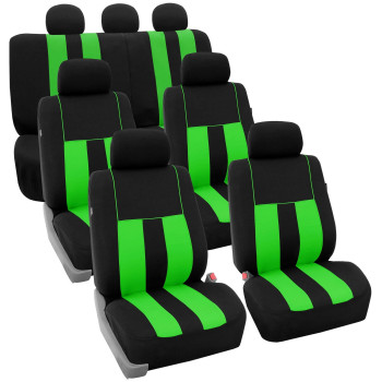 Fh Group Three Row Striking Striped Full Set Car Seat Covers, Airbag Compatible Split Ready - Universal Fit For Cars Trucks Suvs (Green) Fb036217