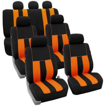 Fh Group Three Row Striking Striped Full Set Car Seat Covers, Airbag Compatible Split Ready - Universal Fit For Cars Trucks Suvs (Orange) Fb036217