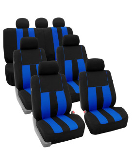 Fh Group Three Row Striking Striped Full Set Car Seat Covers, Airbag Compatible Split Ready - Universal Fit For Cars Trucks Suvs (Blue) Fb036217