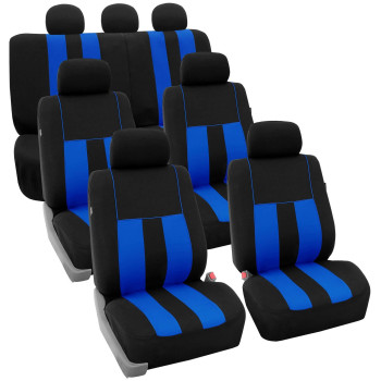 Fh Group Three Row Striking Striped Full Set Car Seat Covers, Airbag Compatible Split Ready - Universal Fit For Cars Trucks Suvs (Blue) Fb036217