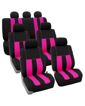 Fh Group Three Row Striking Striped Full Set Car Seat Covers, Airbag Compatible Split Ready - Universal Fit For Cars Trucks Suvs (Pink) Fb036217